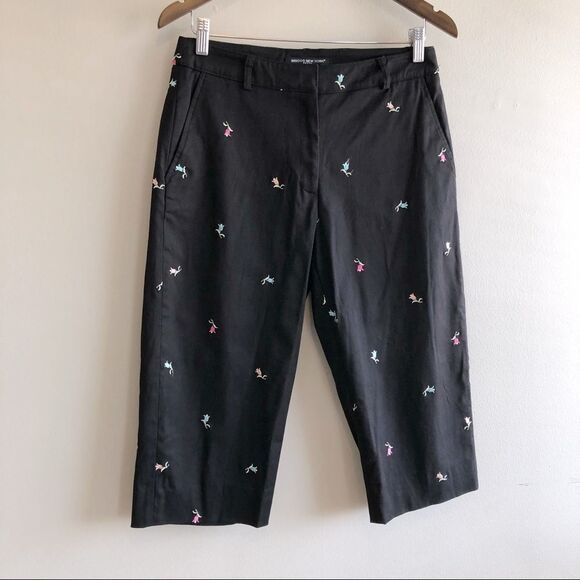 Briggs New York Floral Embroidered Crop Capri Dress Pants Bottoms Black - Picture 1 of 13